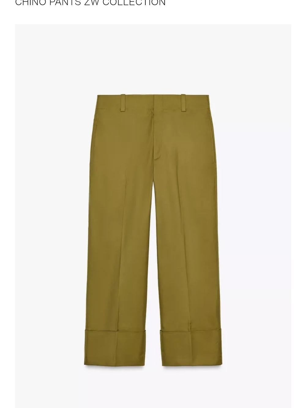 Zara Olive Green Cropped Cuffed Chino Pants- Size M NWT